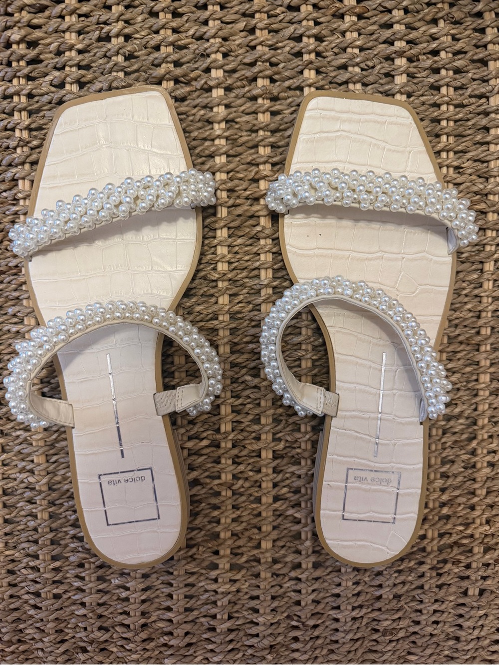 Dolce Vita Ivory Pearl-Embellished Slide Sandals